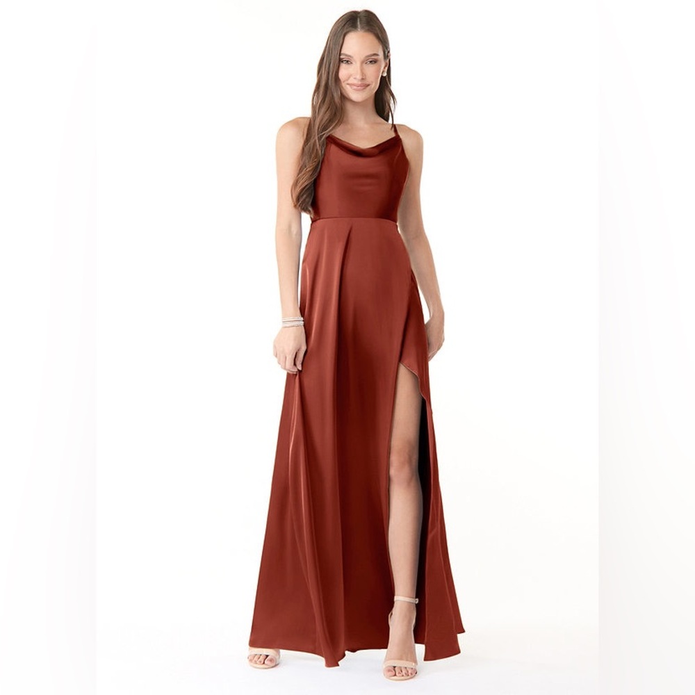 Azazie Naomie Terracotta Satin Gown NWT • A14 • Bridesmaid / Formal Dress
